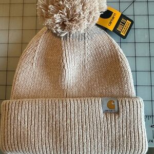 Carhartt women’s Beige Knit Beanie with Pom-Pom